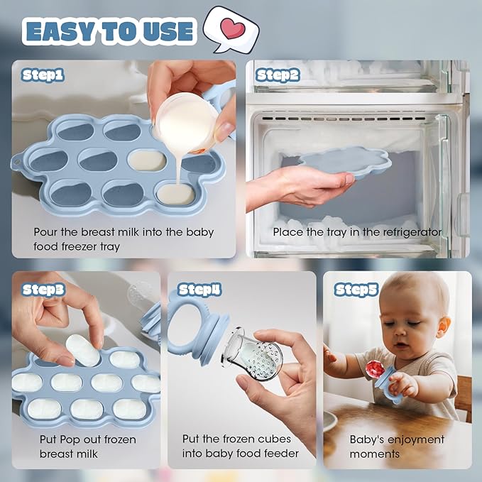 Baby Feeding Sets: Baby Fruit Food Feeder & Breastmilk Popsicle Molds for Teething Relief, BPA-Free Silicone Pouch & Nipple, Safely Introduce Solids, Teether Toys for Babies 3-6 6-12 Months