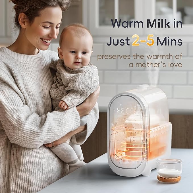 Baby Bottle Warmer, 11-in-1 Milk Warmer for Breastmilk & Formula with Night Light, Detachable Body for Easy Cleaning & Accurate Temperature Control, Timer, Double Bottles Warmer