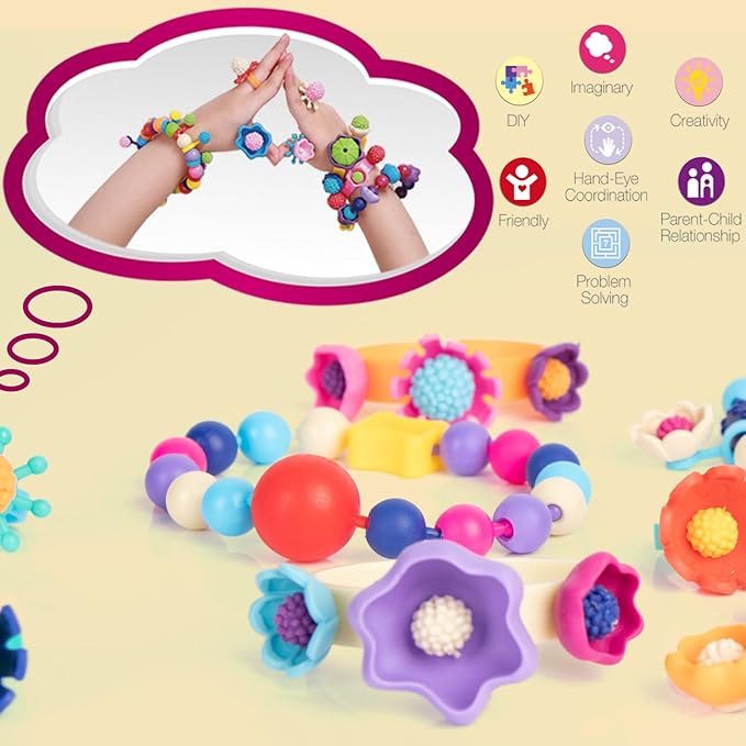 BIRANCO. Pop Beads, Jewelry Making Kit - Arts and Crafts for Girls 3-7 Years Old, Snap Beads Toys - Necklace, Bracelet, Ring Creative DIY Set - 520 pcs