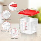 4 pcs 6qt Food Storage Containers with Lid, Square Clear Commercial Food Storage Containers with Handle and Scale for Food Storage in Home Kitchen & Dining (Red)