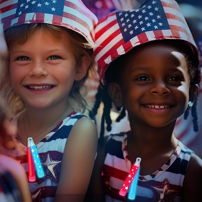 Glow Fever Bulk 100ct Red White Blue 4" Glow Sticks, Glow in The Dark, Light Sticks for 4th of July Party Supplies National Memorial Day Party Favors Fireworks Accessory Game Prizes or Treats