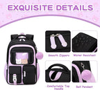 Kids Backpack for Girls School Bags for Middle School Students Book Bag for Elementary Primary Kawaii Ita Backpack, Black and Purple