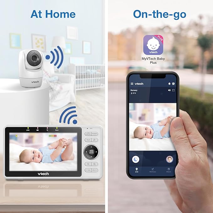 VTech Upgraded Smart WiFi Baby Monitor, 1080p FHD Camera and 5" HD IPS Display, Free App with Motion Video, Sound/Motion Detection and Notifications, Fully Remote Pan-Tilt-Zoom: VM901