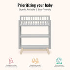Dream On Me Hygge Baby Nusery Changing Table, Elevated Safety Rails, Water-Resistant Changing Pad & Safety Belt, Spacious Storage Shelves, GREENGUARD Gold & JPMA Certified – Pebble Grey Oak