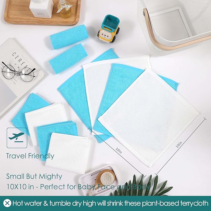 Baby Washcloths 12 Pack, 10x10 inch Heavenly Soft Wash Cloths for Face and Body, Gentle & Safe White Face Towel on Sensitive Skin, Baby Essentials Bath Shower Gifts for Boy Infant Kid Toddler Child