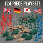 Liberty Imports Army Men Toy Soldiers Playset Bucket – WWII Action Figures with Military Vehicles, Accessories & Flags – Kids Imaginative Battle Toy Set (124 PCS - Soldiers + Mini Vehicles)
