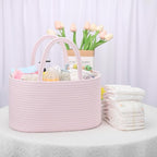 COMSE Large Baby Diaper Caddy Organizer for Girl Boy, Car Caddy with Handles, Cotton Rope Basket for Changing Table, Nursery Organizer, Gift for Baby Shower and Registry Must Have, Light pink