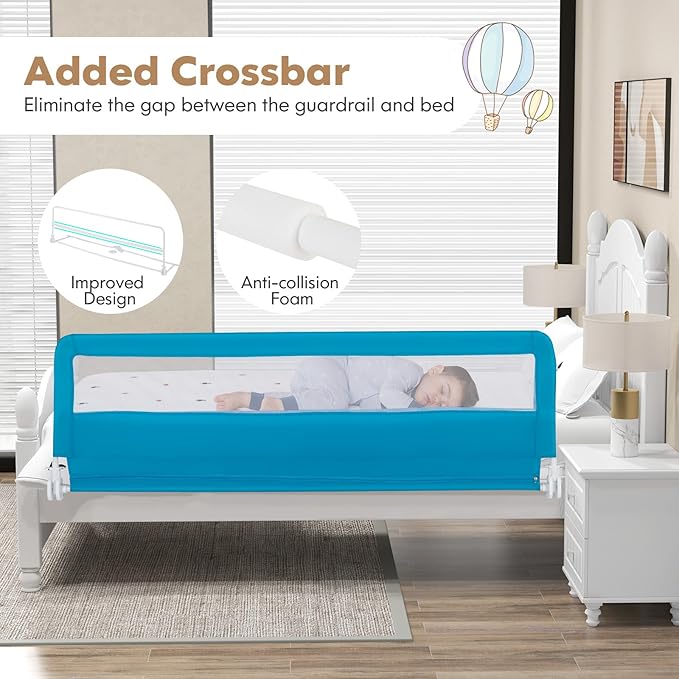 Costzon Bed Rail for Toddlers, 2 PCS Extra Long Swing Down Safety Bed Guards w/Straps for Convertible Crib, Kids Twin, Double, Full Size, Queen & King Bed, Folding Bed Rails for Baby (71-Inch, Blue)