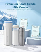 Portable Breastmilk Cooler for Outdoor, Breast Milk Cooler with 11oz Baby Bottle for Breastmilk Storage, 360° Stainless Steel Cooling Tube for 24 Hours Continuous Cooling, with Portable Carrier Bag