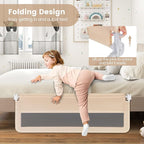 HONEY JOY Bed Rail for Toddlers, 59-in Extra Long, Portable Safety Bed Guardrail w/Double Safety Child Lock, Foldable Baby Bed Rail Guard, Fit King & Queen Full Twin Size Bed Mattress (1 Pack, Beige)