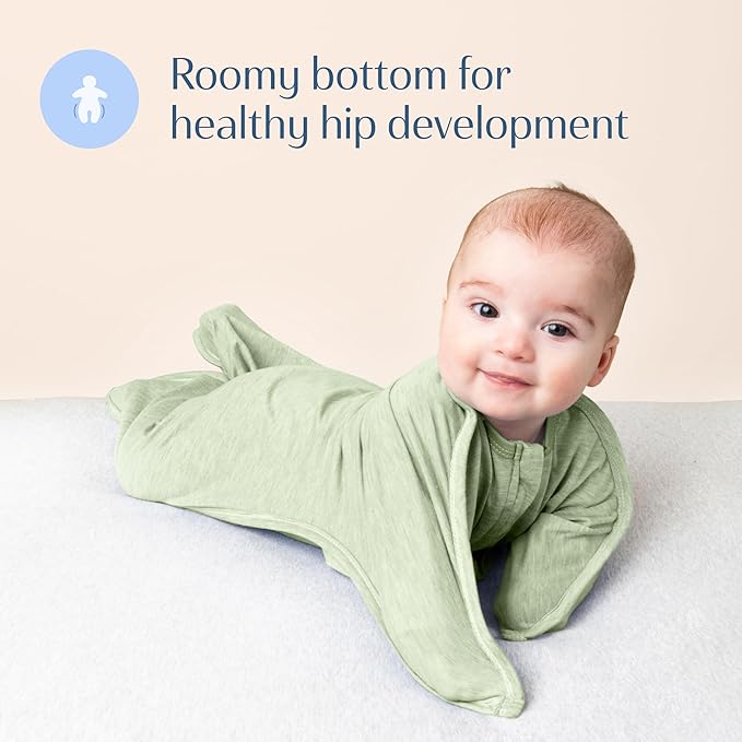 SleepingBaby Zipadee-Zip Transition Swaddle - Cozy Baby Swaddling Blanket with Zipper Convenience - Roomy Wearable Blanket for Easy Diaper Changes - 12-24 Month - Zen Garden Green Heather