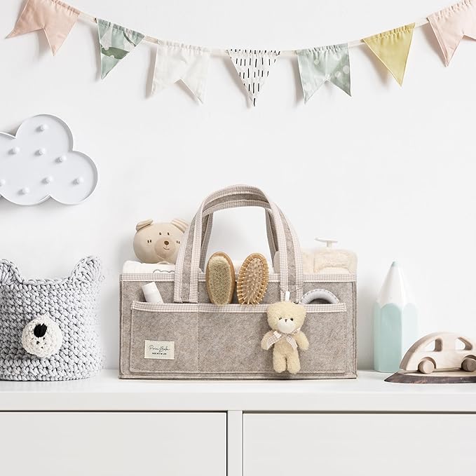 PeraBella XL Diaper Caddy Organizer With Handle, Baby Shower Gifts Basket Bag, Registry Search Must Haves Items, Newborn Girl Boy Nursery Storage Organizer, Baby Bag Essentials, Car Diaper Caddy Cart