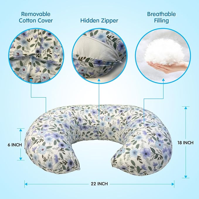 Nursing Pillow, Breastfeeding Pillow with Removable Cover, Ergonomic Breast Feeding Pillow, Baby Feeding Support Cushion for Mom Easier Breastfeeding- Original Size/Leaves