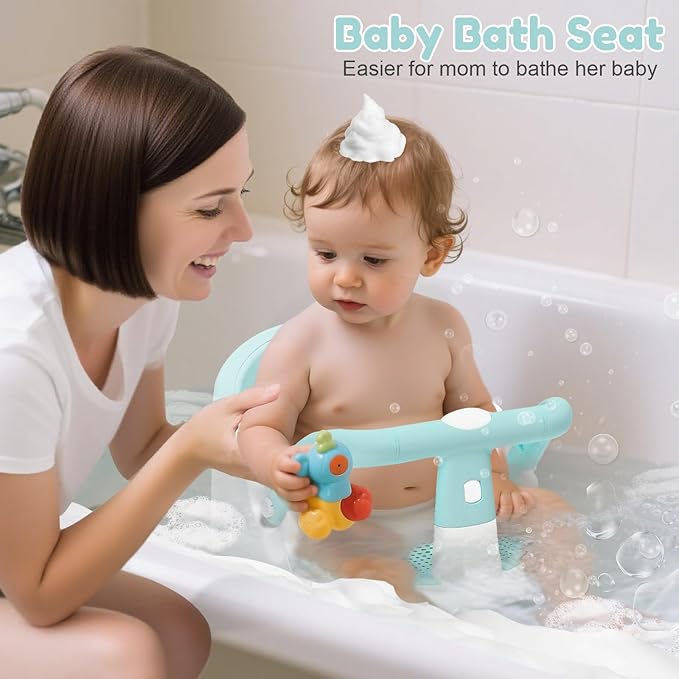 Baby Bath Seat for Babies 6 Months & Up Sitting Up, Non-Slip Baby Bath Chair with Suction Cup, Safe and Comfortable Portable Infant Bath Seat for Bathroom, Bathtub Tub, Easy to Clean (Green)