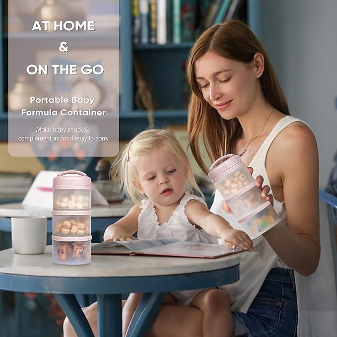 Termichy Stackable Formula Dispenser Portable Milk Powder Container, 2 Pack, Light Pink