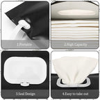 FEBSNOW 2 Pack Baby Wipes Dispenser Holder, Black Portable Refillable Baby Wet Wipes Pouch Container Reusable Travel Case