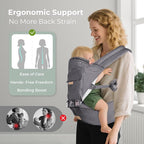 FRUITEAM Baby Carrier with Hip Seat for Breastfeeding, One Size Fits All - 6-in-1 Adjustable Toddler Carrier with Lumbar Support, All Seasons, Adapt to Newborn, Infant & Toddler (Greyish)