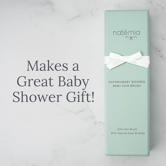 Natemia Baby Hair Brush - Wooden Handle & Soft Goat Bristles for Gentle Grooming & Scalp Massage - Newborn & Toddler Hair Brush for Cradle Cap Care (Oval)