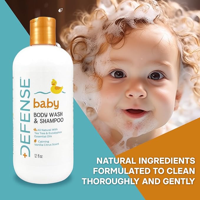 Defense Soap Baby Shampoo and Body Wash with Tea Tree Oil, Coconut Oil, Eucalyptus, Olive Oil & Aloe, 12 Fl Oz (Pack of 2)