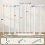 40.5" Extra Tall Baby Gate for Stairs, 40.6"-49.1" Extra Wide Dog Pet Gate Indoor, Pressure Mounted Safety First Baby Gate, No Drill Puppy Tall Gate for Doorways Walk Through House, White