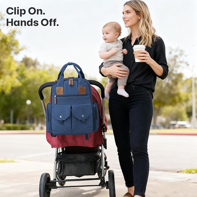 Diaper Bag Backpack - Large Diaper Bag with Portable Changing Pad as Baby Shower Gifts, Lightweight Waterproof Unisex Travel Baby Bag with 4 Insulated Pockets and Stroller Buckles, Dark Blue