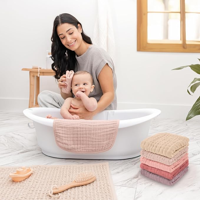 Comfy Cubs Muslin Baby Washcloths 6 Pack - Soft 6-Layer Cotton Wash Cloths for Sensitive Skin - 10"x10" Large, Gentle, Absorbent Infant Essentials for Newborn and Toddlers - Multi Girl