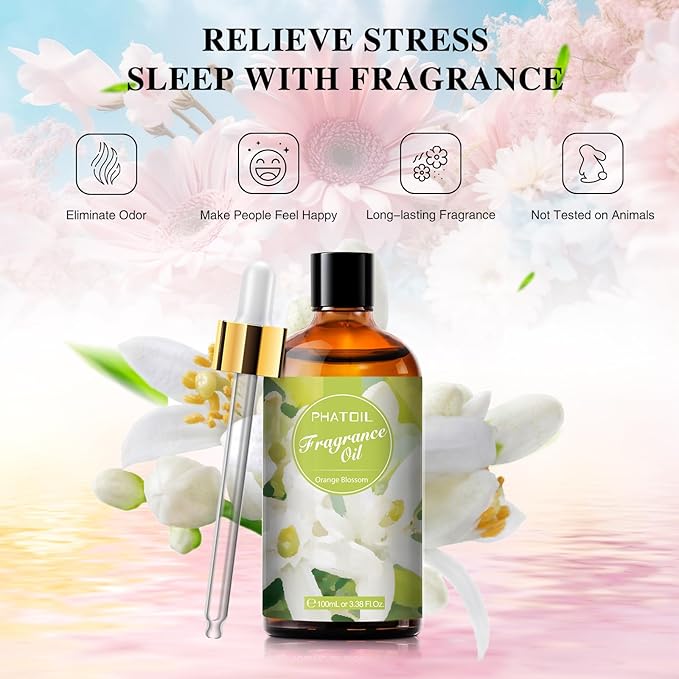 PHATOIL 3.38FL.OZ Orange Blossom Fragrance Oils for Aromatherapy, Essential Oils for Diffusers for Home, Perfect for Diffuser, DIY Candle and Soap Making, DIY Scented Products - 100ml