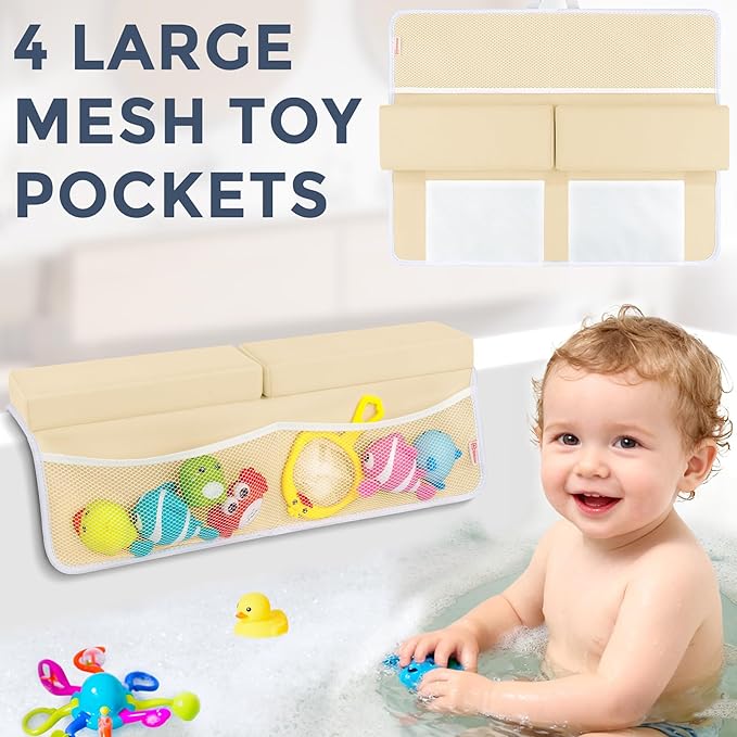 Bath Kneeler and Elbow Rest Pad Set - Comfortable 1.5” Thick Baby Bath Kneeler Pads with Toys Organizer, Non-Slip Knee Arm Support Bathtub Mat, Quick-Drying Kneeling Pad for Baby Bath Time