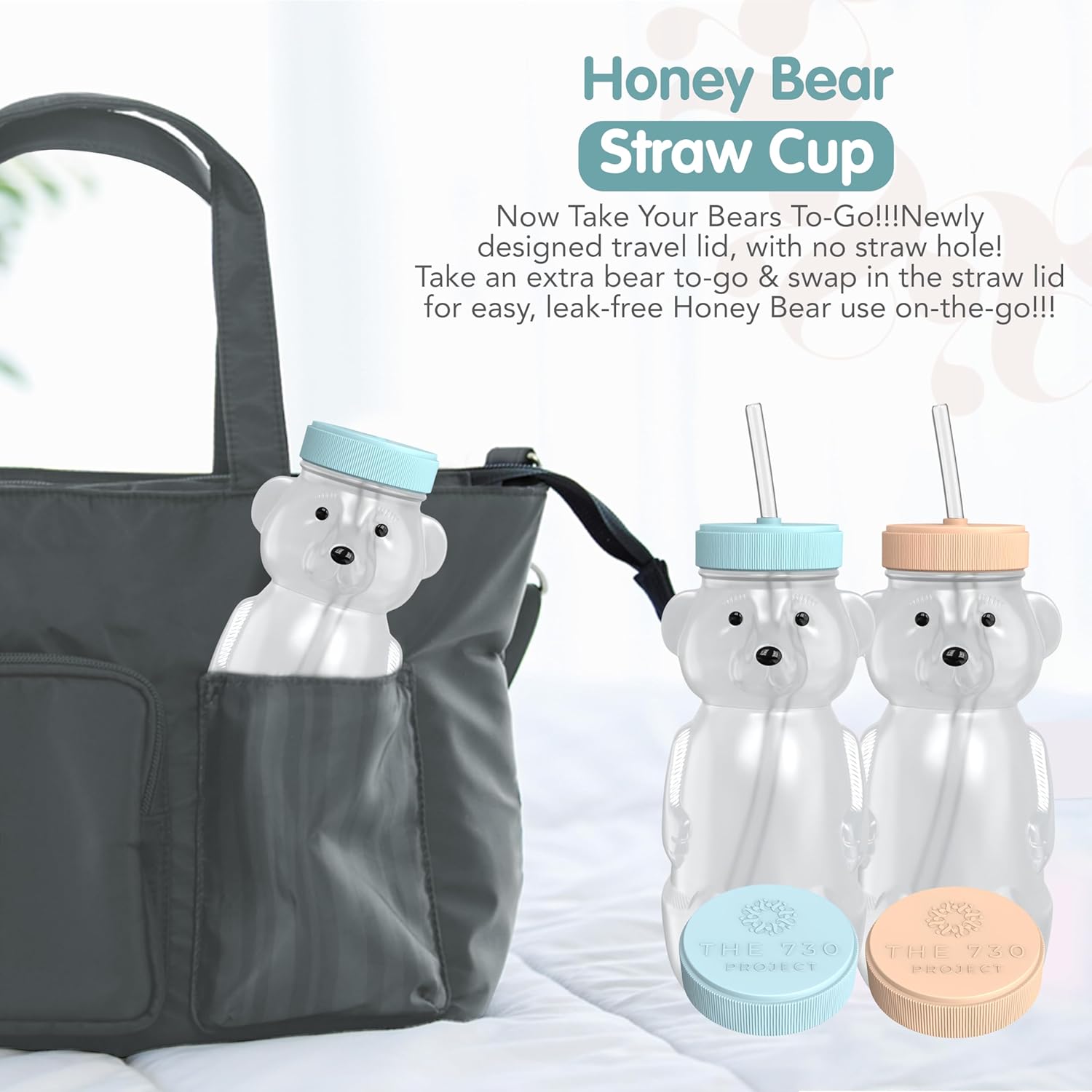 Honey Bear Straw Cup for Babies, 2-Pack Honey Bear Bottle with Travel Lid, Therapy Learning Honeybear Straw Cup, Baby Bottle Set, 8 oz, Creamsicle & Blizzard