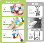 hahaland Baby Toys 0-6 Months - Baby Sensory Toys 0-3-6 Months Car Seat Toy Hanging - Musical Animals with Pull String Rattle Teether Crinkle Mirror, Crib Stroller Toy Tummy Time Babies Girl Boy Gifts