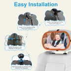 Baby Car Mirror, Safety Car Seat Mirror for Rear Facing Infant, Clear Wide View, 360°Rotation, Easily Observe the Baby Move, Secure, Shatterproof, Crash Tested and Certified(Orange)