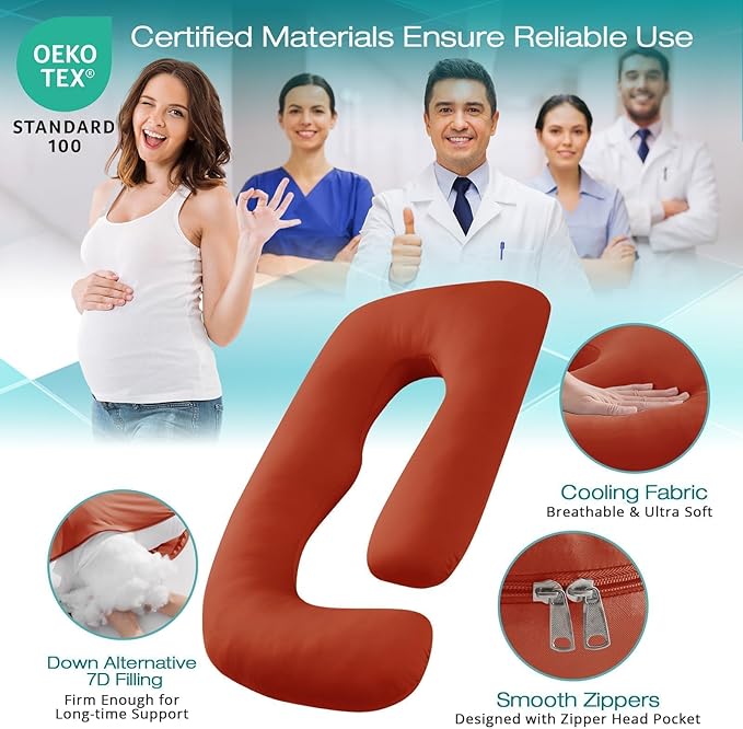 Sasttie Pregnancy Pillows for Sleeping, U Shaped Cooling Full Body Pillow with Removable Cover, Pregnant Women Must Haves, Maternity Essential, Orange