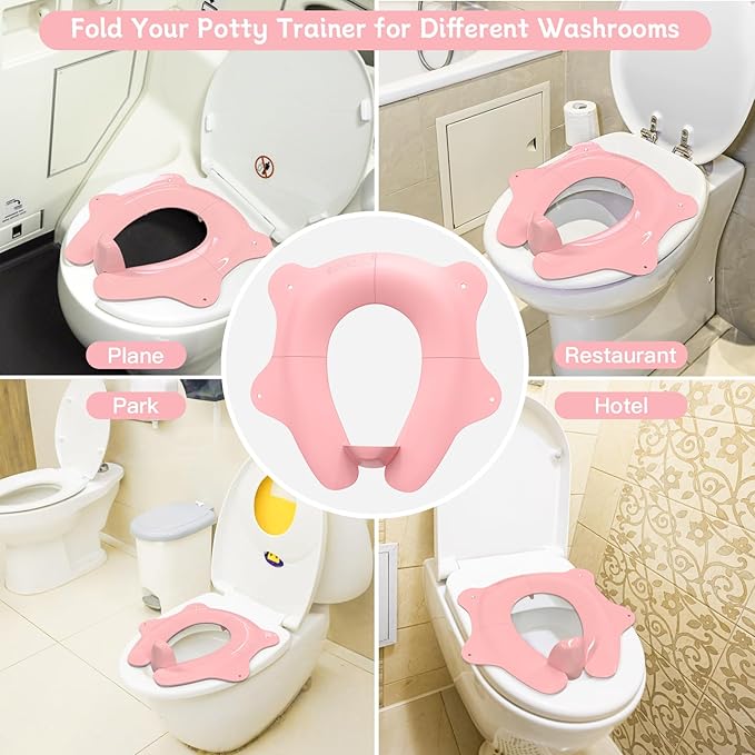 SKYROKU Foldable Kids Toilet Seat – Portable & Anti-Slip Travel Potty Training Seat for Toddlers,Safety material Baby Toilet Seat, Easy Clean & Compact for Home, Daycare, Grandparents House (Ages 2-6)