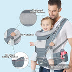 Baby Carrier Ergonomic Infant Carrier with Hip Seat Kangaroo Bag Soft Baby Carrier Newborn to Toddler 7-45lbs Front and Back Baby Holder Carrier for Men Dad Mom
