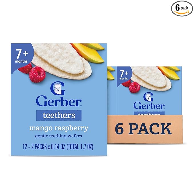 Gerber Snacks for Baby Teethers, Gentle Teething Wafers, Mango Raspberry, 1.7 Ounce, 12 Count Box (Pack of 6)