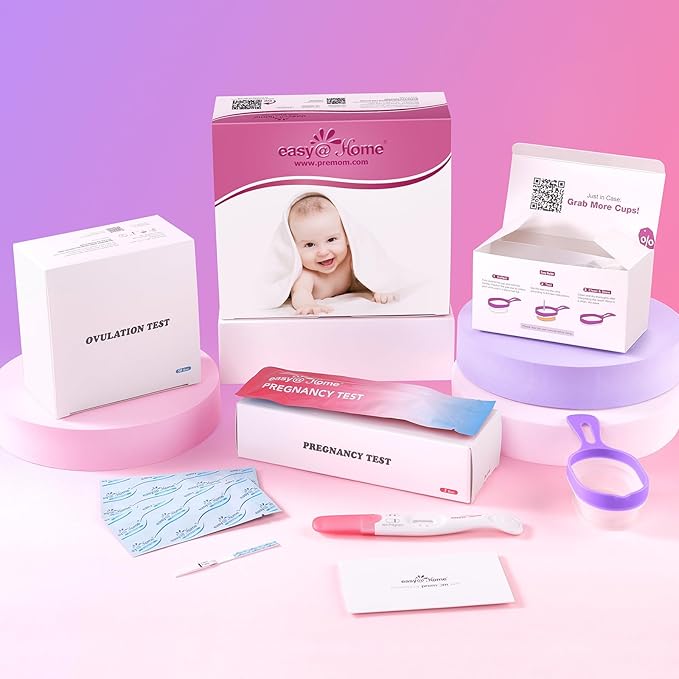 Easy@Home Ovulation & Pregnancy Test Kit: 50 Ovulation Test Strips + 3 Pregnancy Tests + 2 Collapsible Pee Cups - Accurate LH Surge Tracking & Early hCG Detection & Hygienic Home Use Urine Cup for TTC
