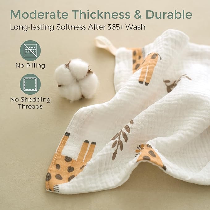 Momcozy Soft & Absorbent Baby Washcloths - 4 Layer Design| Medium Thickness| Premium Cotton for Newborns' Skin-Great for Bathing, Wiping & on-The-go Use, Shower Gift and Essential(5 Pack, 10x10 inch)