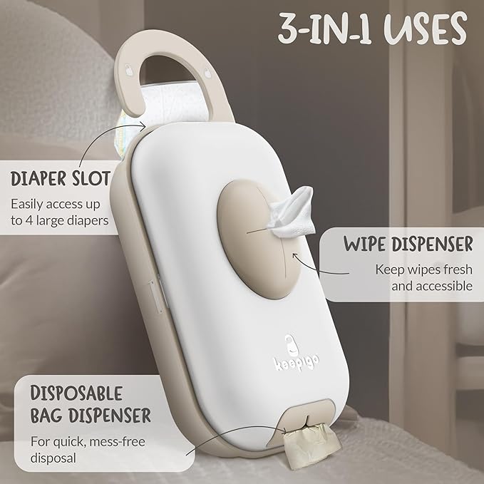 Diaper Bag Wipe Dispenser | 3-in-1 Portable Diaper Caddy Organizer, Baby Wipe Holder with Disposable Bags | Baby Essentials for Newborns, Toddlers, Travel & Baby Shower Gifts