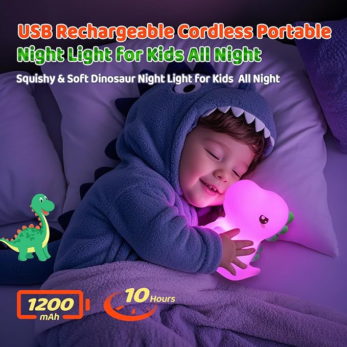 One Fire Dinosaurs Night Lamp, Remote 16 Colors Baby Night Lights for Nursery,Dimmable Dinosaur Lights for Bedroom Decor,Rechargeable Night Light for Baby Nursery,Silicone Dinosaur Gifts for Boys Toys