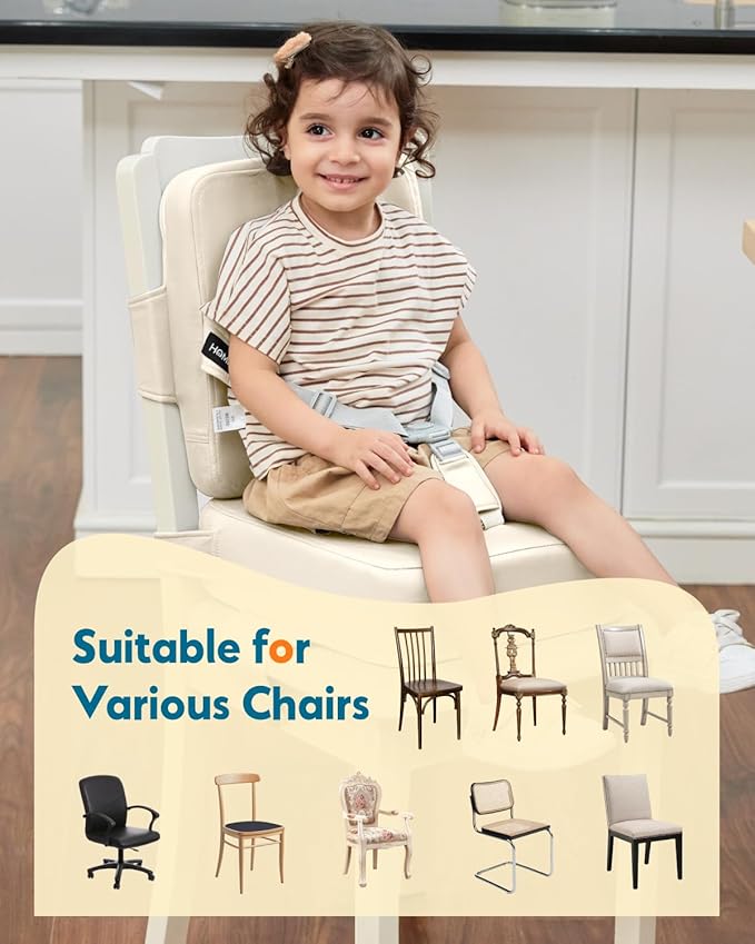 HOMEAL Toddler Booster Seat for Dining Table - Toddler Dining Cushion with Wipeable Surface -Booster Seat for Kitchen Chair with Easy-Install Straps - Breathable Fabric - Beige