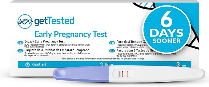 GetTested 3-in-1 Early Pregnancy Test Kit, Rapid at-Home Test Results Up to 6 Days Sooner for Confident, Private Detection, Accurate and Easy Use, No Lab Visits Required