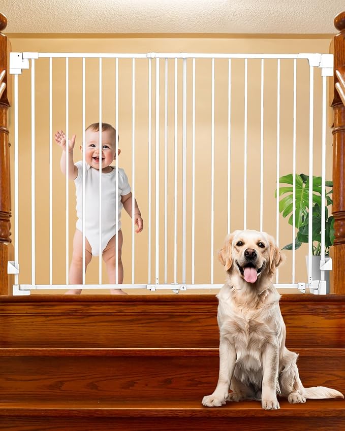 35-55" No Bottom Bar Baby Gates for Stairs, 39" Extra Tall Child Safety Gate with Auto Close Large Walk Thru Door, Hardware Mount Dog Gate Pet Gate for The House Doorways, Indoor Outdoor use