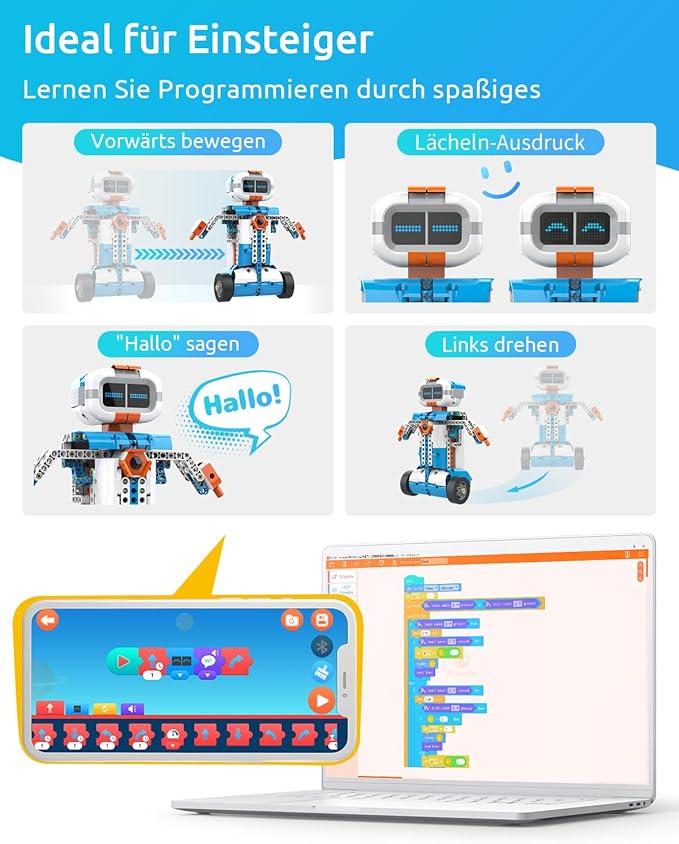 WhalesBot E7 Pro Coding & Remote Control Robot Kit for Kids 8+, Scratch & Modular Programming, Educational Engineering Science Toy Set with Smart Controller/Sensors/Motors for Kids Ages 8-12, 12-16