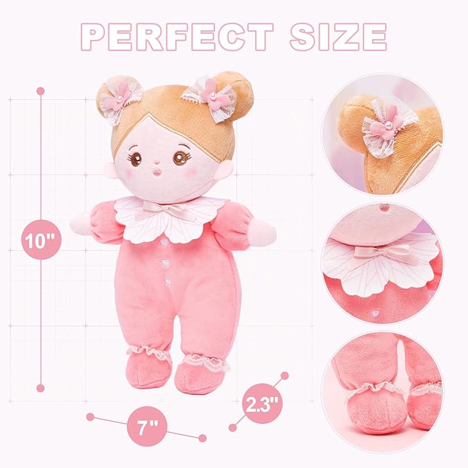OUOZZZ Soft Baby Doll for 1 Year Old Girl Gifts - Toys for Girl Birthday Christmas Plush Gift for Toddler First Doll Adorable Pink Bow 10"