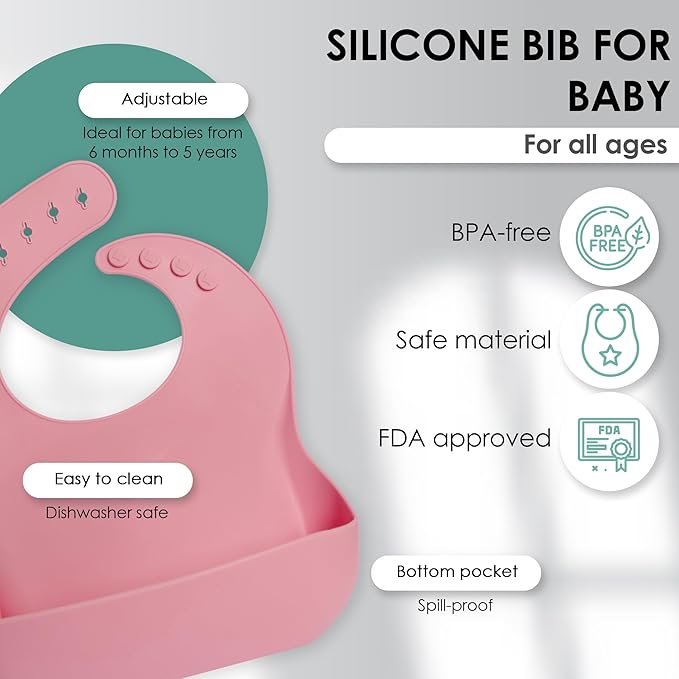 Bluet B - Silicone Baby Feeding Set - Baby Led Weaning Supplies - Baby Spoons, Suction Bowl - Plate - Baby Utensils - Silicone Feeding Set for Baby First Foods, Infant Eating - 8pcs - Pink