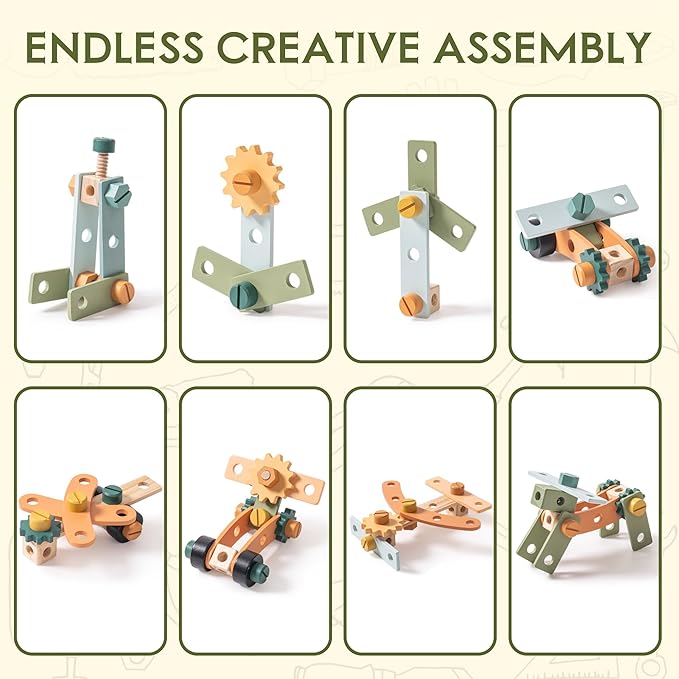 ROBOTIME Wooden Kids Tool Bench, Toddler Tool Bench - Toy Play Workbench Workshop with Tool Belt, Play Tools Set, Drawing Paper for Construction Play, Perfect for Kids Ages 3-5