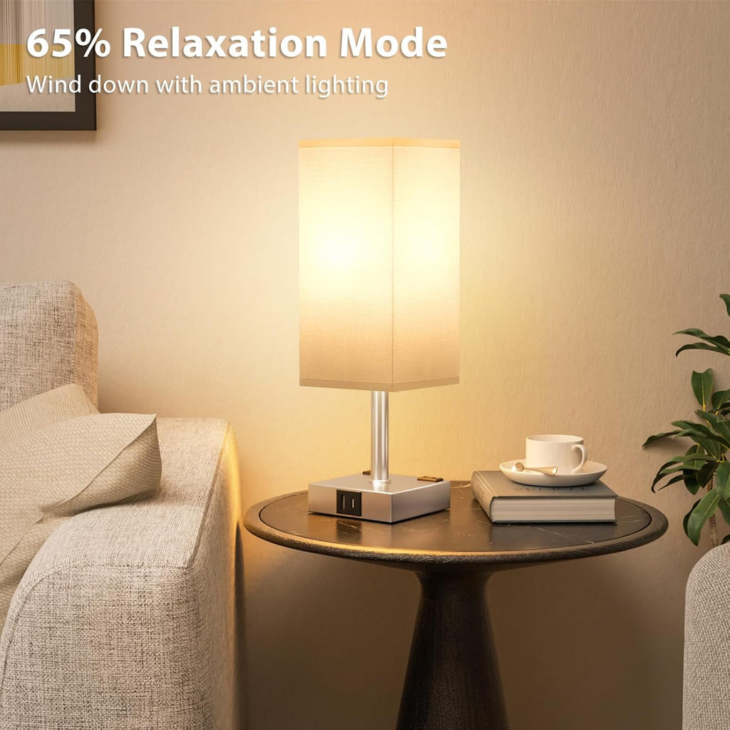 Light Gold Touch Lamps Set of 2 - Nightstand Lamp with USB-C + A Charge Ports & AC Outlets, 3-Way Dimmable Bedside Lamp, Small Table Lamp Light for Bedroom (Bulb Included)