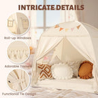 Sumbababy Large Teepee Tent for Kids: with Star Lights & Flags - Tent for Kids Indoor Toddler Teepee for Boys & Girls - Toddler Playhouse Inside Canopy Bed for Playroom Gift Toys (Cream)