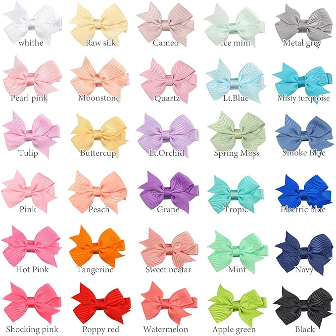 CÉLLOT Hair Clips for Baby Girls - 60 Tiny 2" Fully Covered Bows Barrettes for Infants and Toddlers