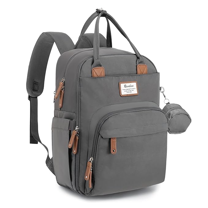 RUVALINO Diaper Bag Backpack, Multifunction Travel Back Pack Maternity Baby Changing Bags, Large Capacity, Waterproof and Stylish, Iron Gray